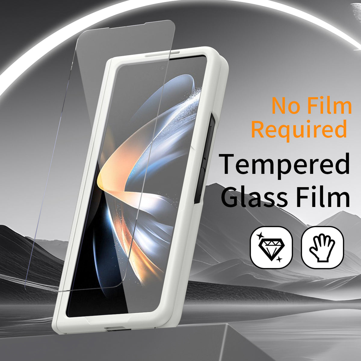 Slim White PU Leather Case for Samsung Galaxy Z Fold 4 with Tempered Glass Screen Protector W465224