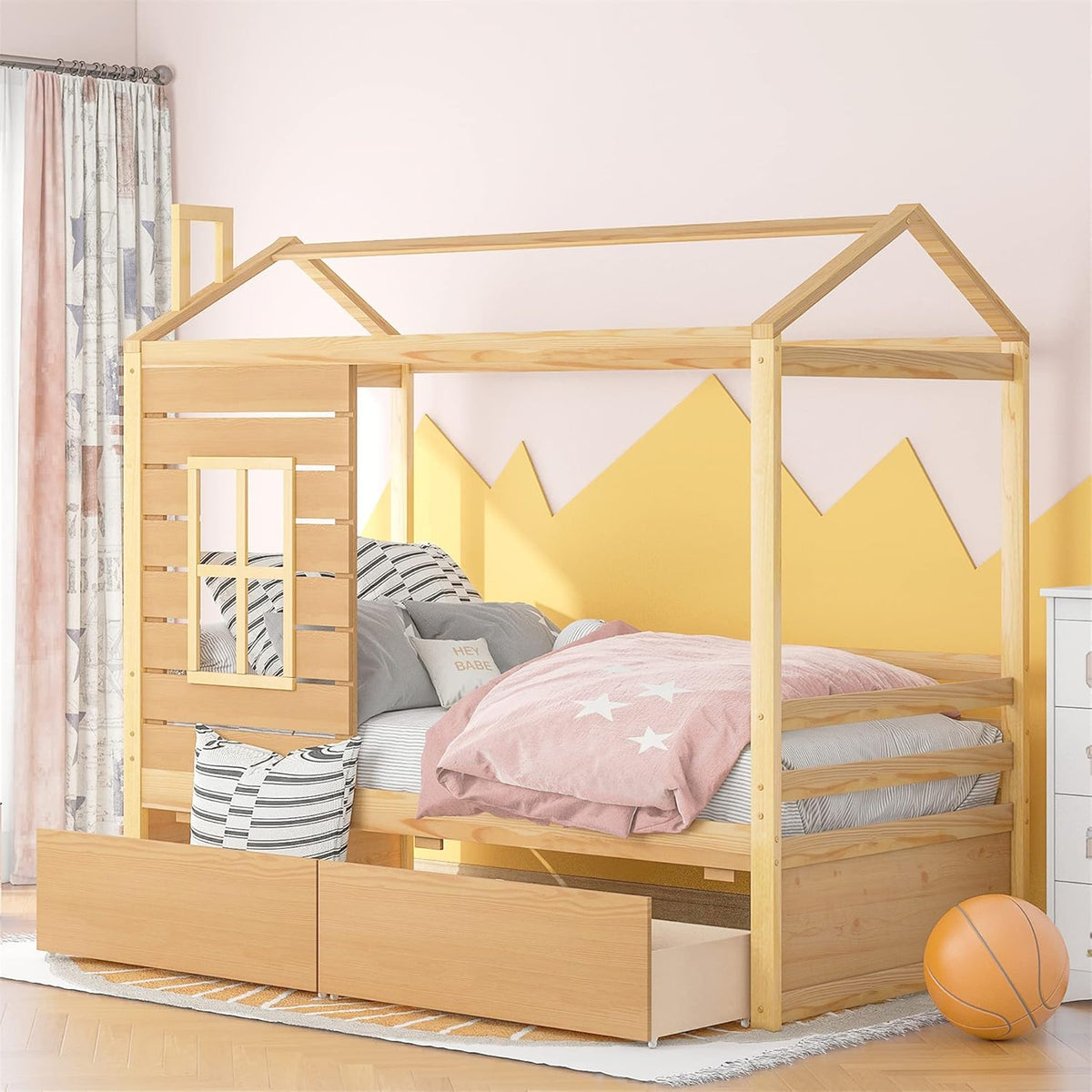 White Twin House Bed with Trundle X3675