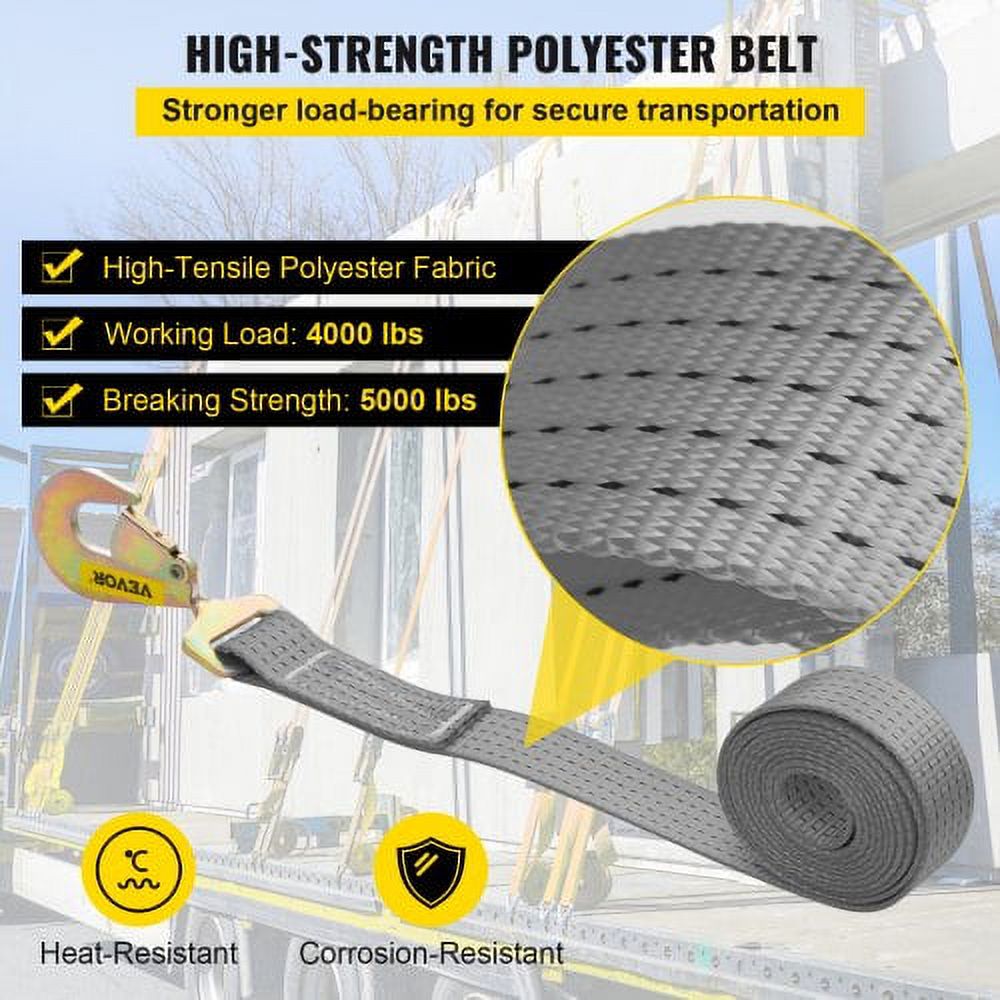 Heavy Duty Ratchet Straps with Snap Hooks, 4000 lbs Working Load B595421