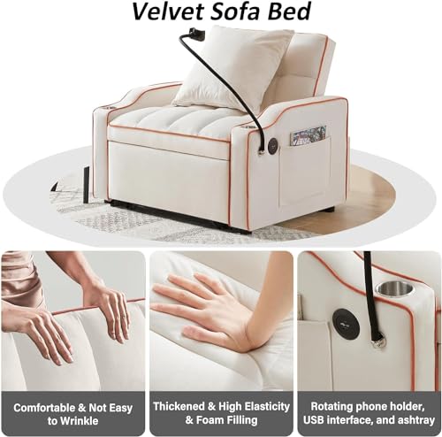 Creamy White 3-in-1 Convertible Sofa Bed M924