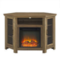 Rustic Oak Wood Media Cabinet with Fireplace B71992