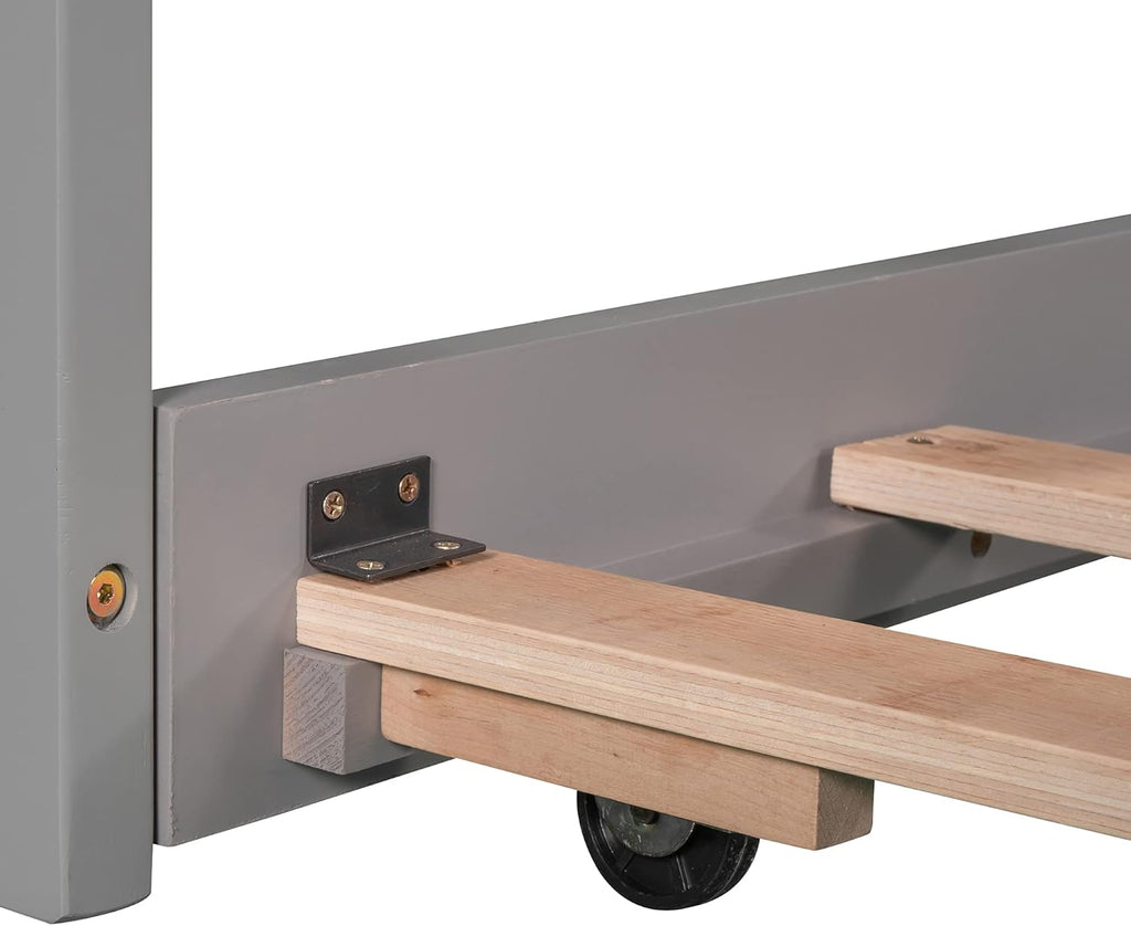 Twin L-Shaped Platform Bed with Trundle, 2 Storage Drawers, and Built-in Square Desk W107