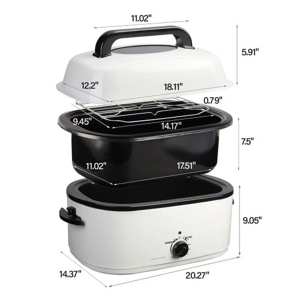 White 20 QT Stainless Steel Electric Roaster with See-through Lid G26097