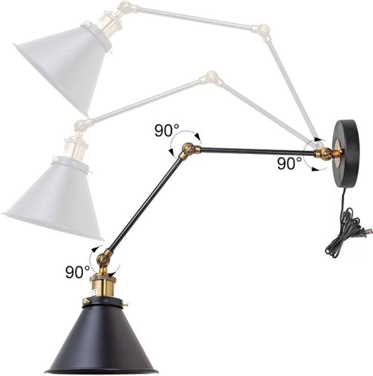 Vintage Industrial Wall Lamp Swing Long Arm Adjustable Wall Sconce Light with Plug E27 O673