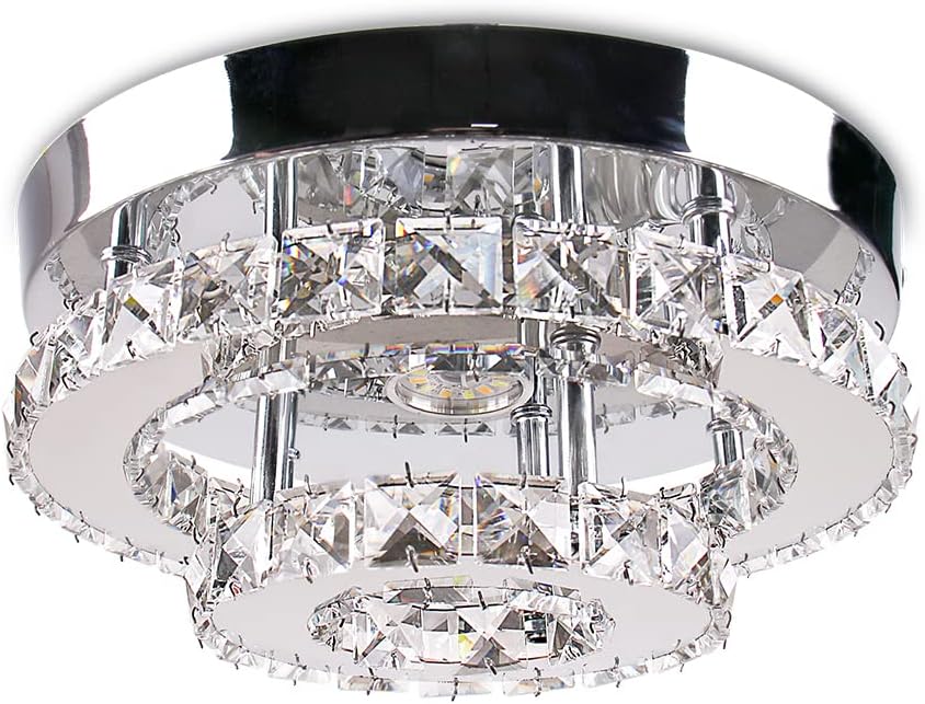 Mini Chandelier LED Crystal Ceiling Light 2 Layers Round Flush Mount Multicolor J72809