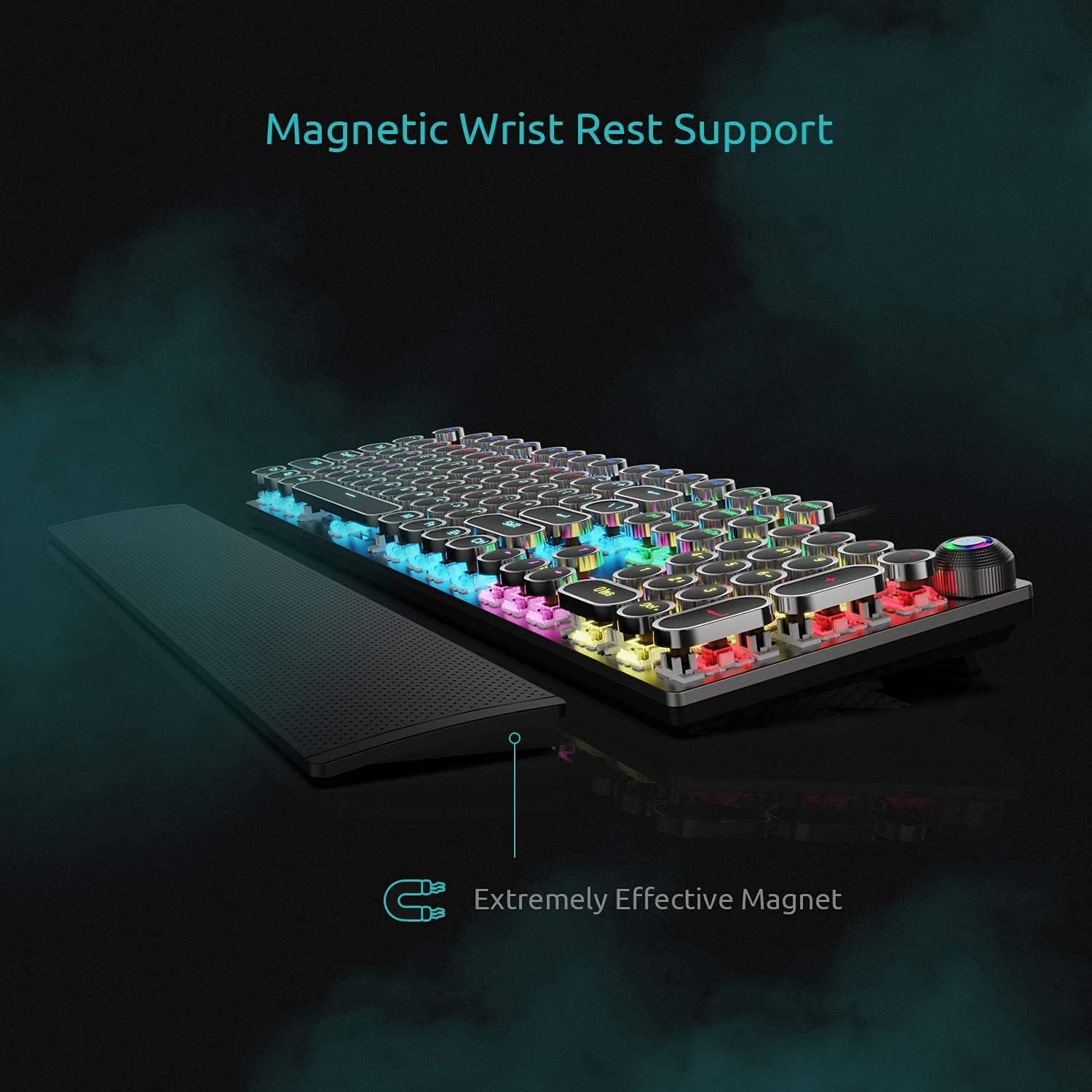 Retro Mechanical Gaming Keyboard, 104 Keys, RGB Rainbow Backlit, USB Wired, Blue Switch B634