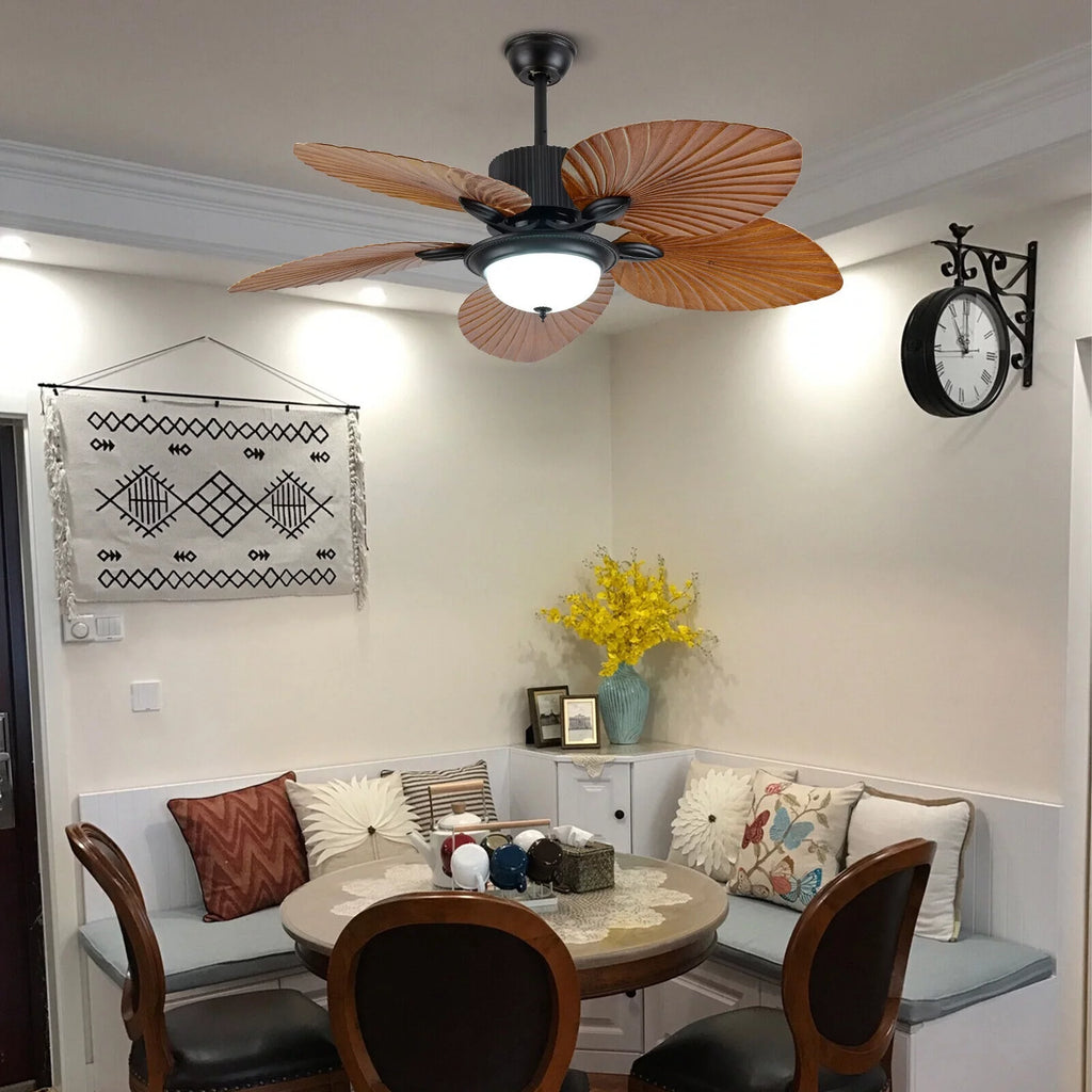 52inch Tropical Palm Ceiling Fan with Light and Remote 5 Acrylic Palm Leaf Blades A684675