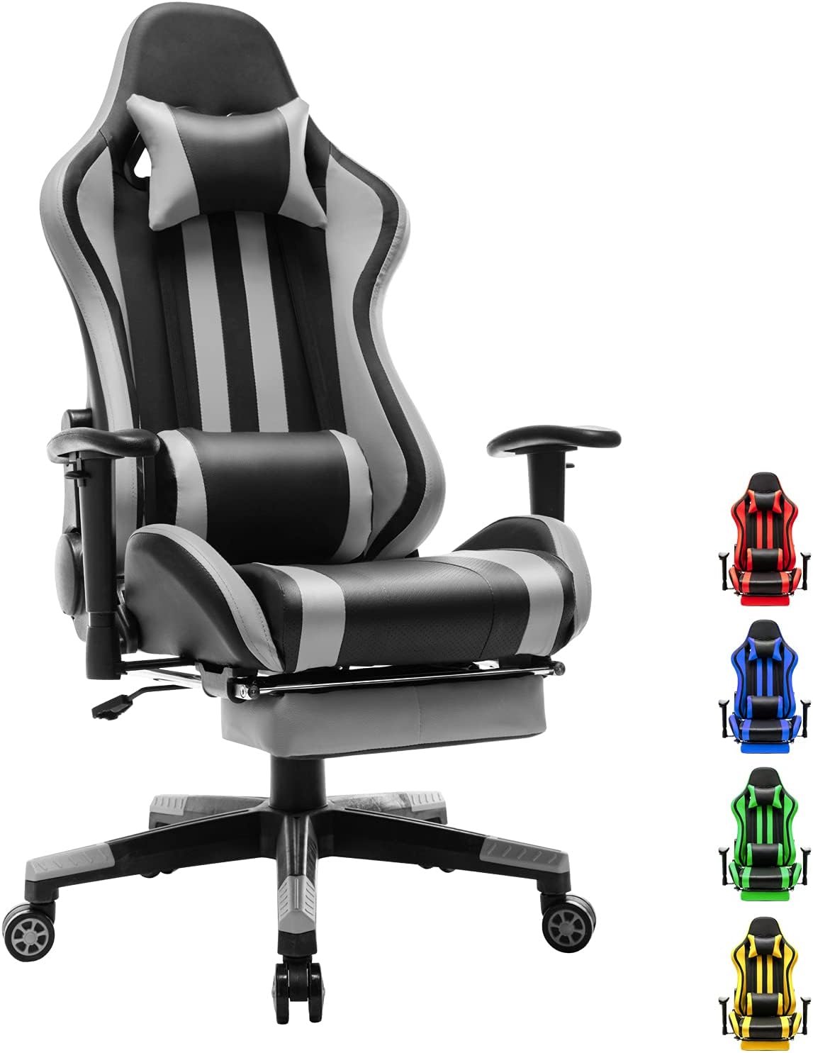 Black/Gray Swivel Desk Gaming Chair with Footrest Y20366