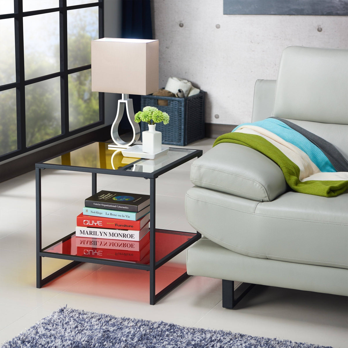 Multi-Color Glass Top End Table S338191