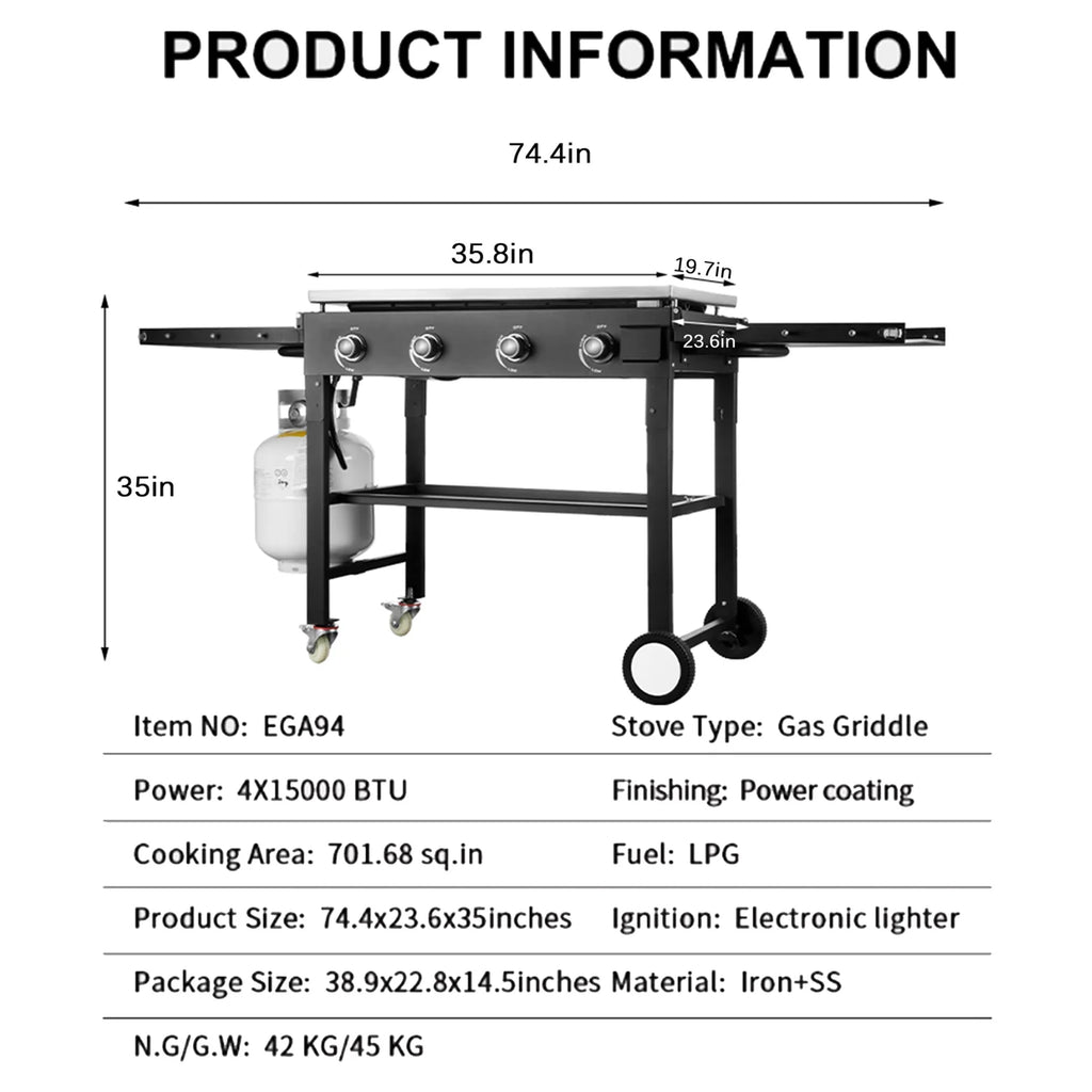 4 Burner Foldable Outdoor Propane Gas Grill I32185