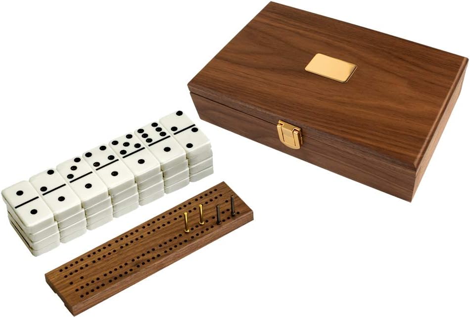 Classic Domino Set with Black Walnut Case 28 Double-Six Dominoes S894102