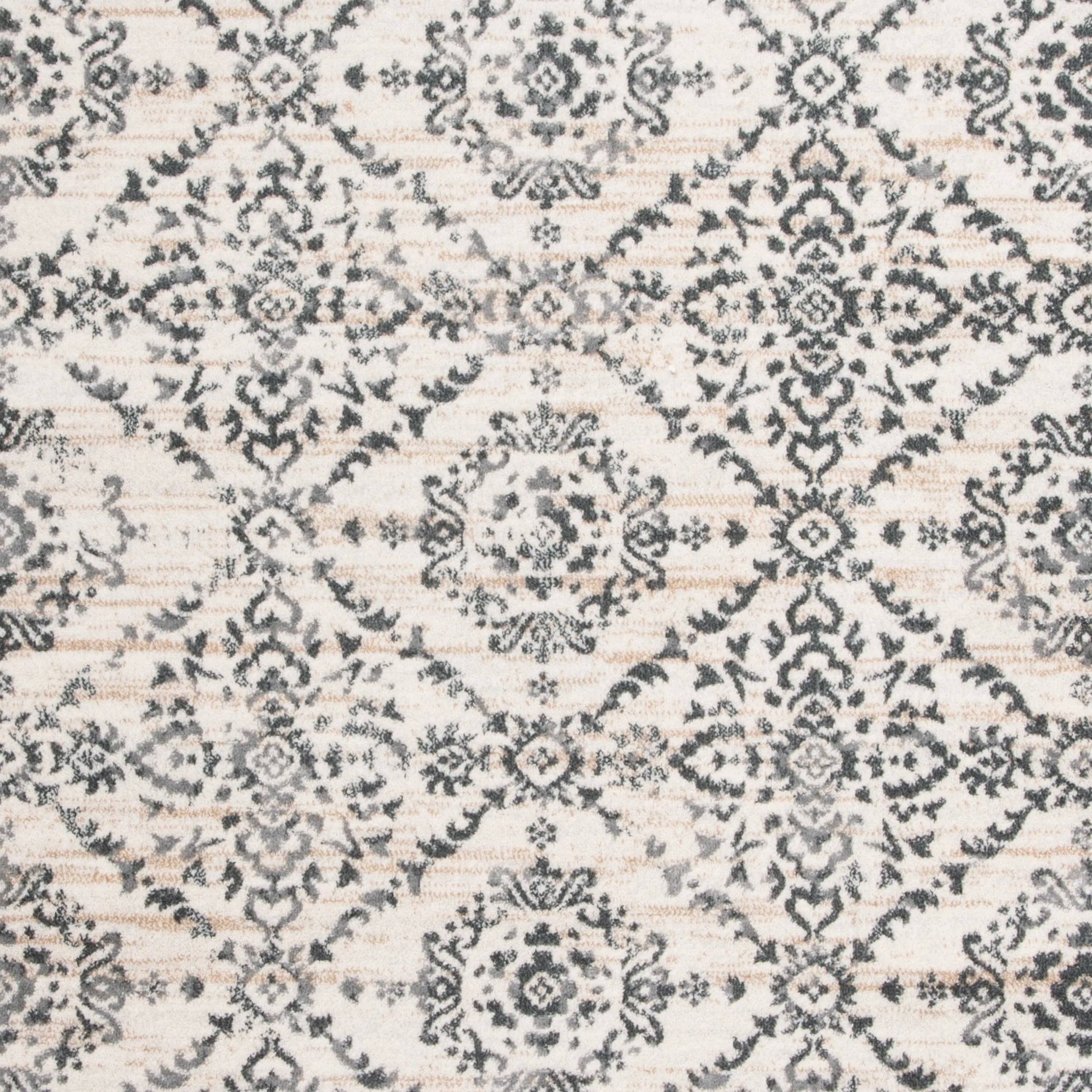 Geometric Floral Area Rug, Cream/Grey, 5'3" x 7'7" B7125