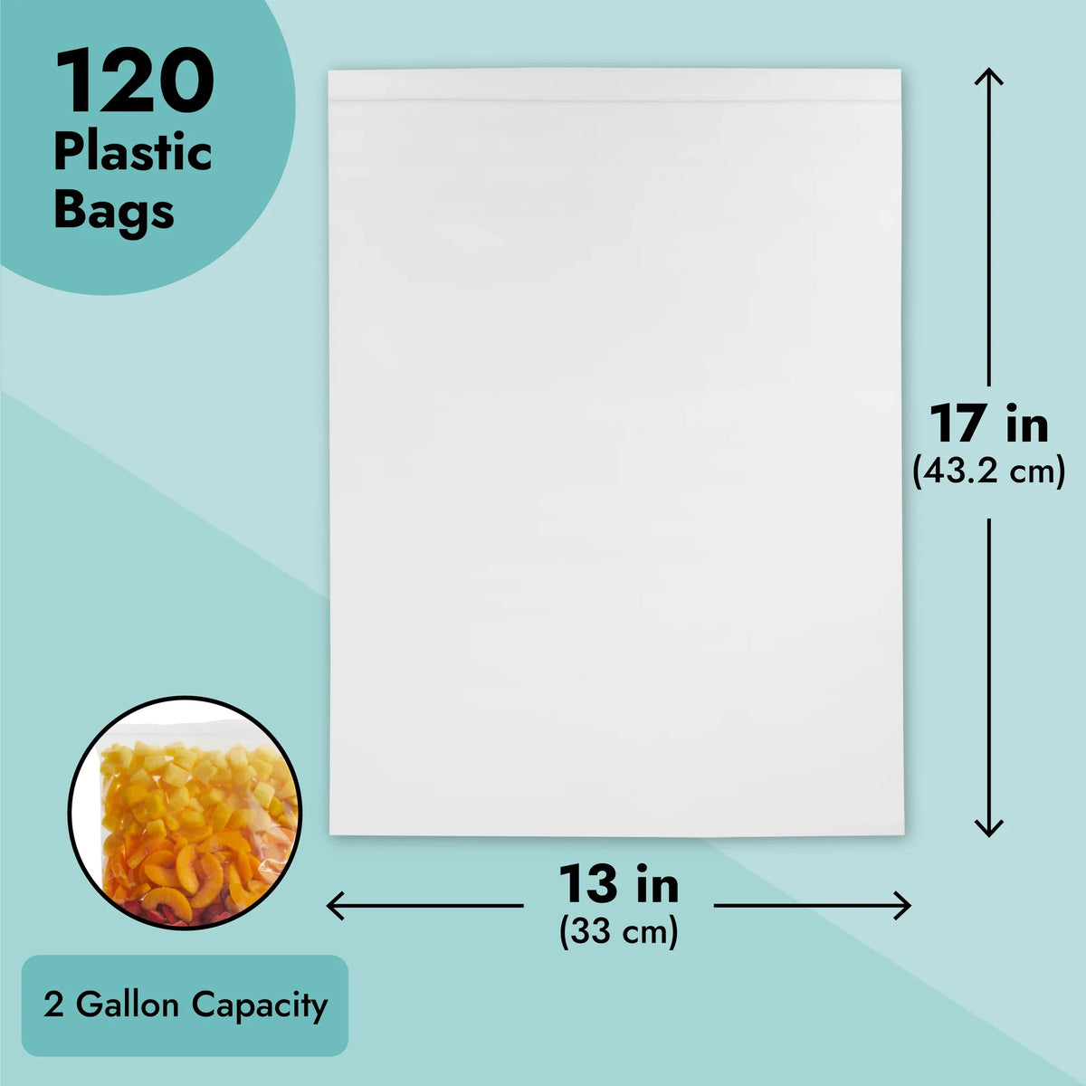 120-Pack Clear Plastic Self-Sealing 2 Gallon Storage Bags with Zip Top Lock P62584