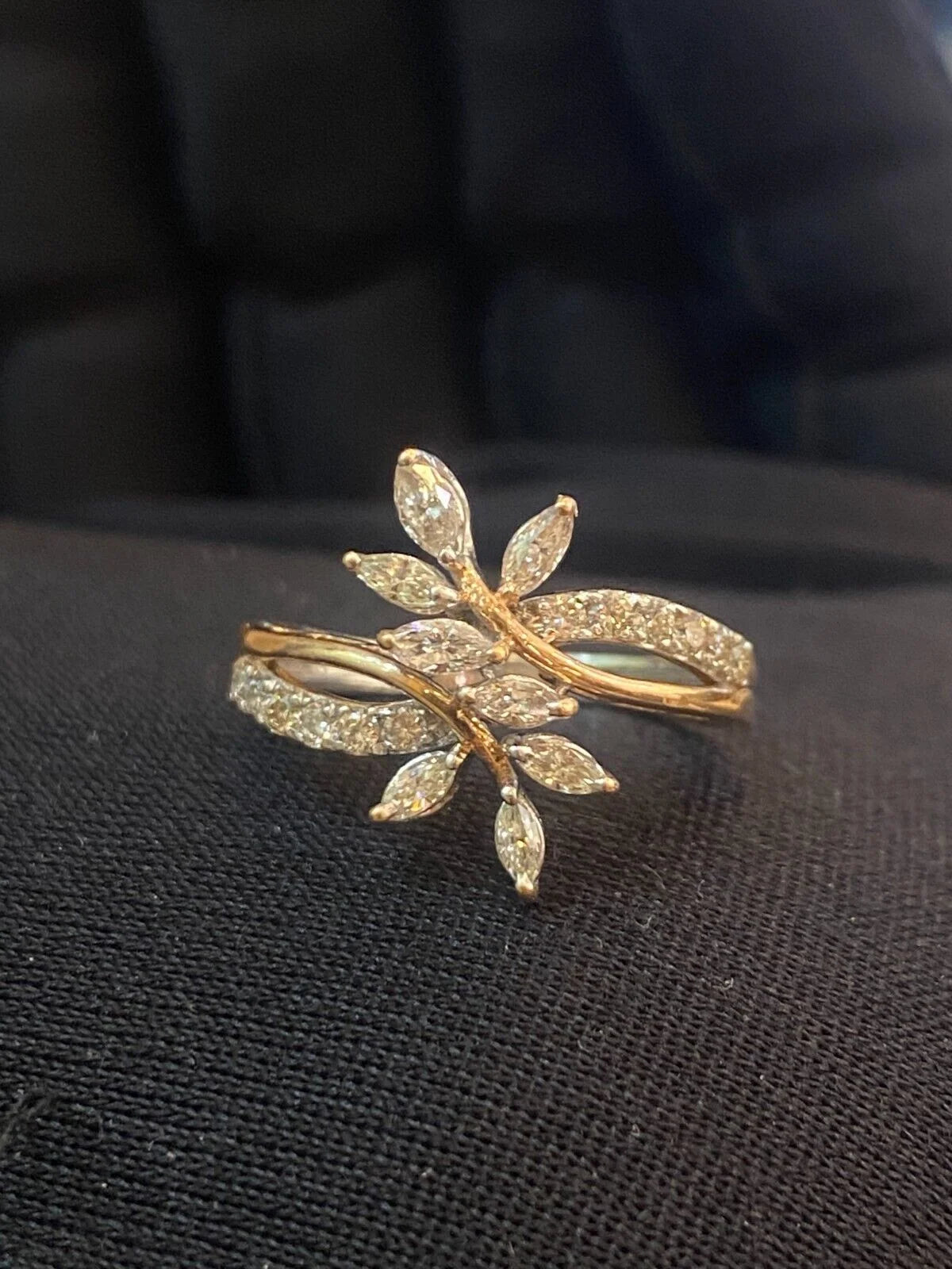 14K Two-Tone Gold Diamond Flower Petals Wedding Ring J725735