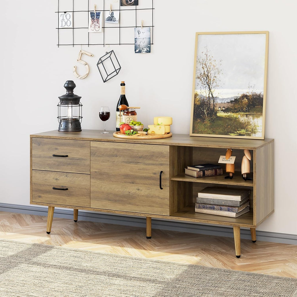 Rustic Brown Wood TV Stand with Sliding Door Q204