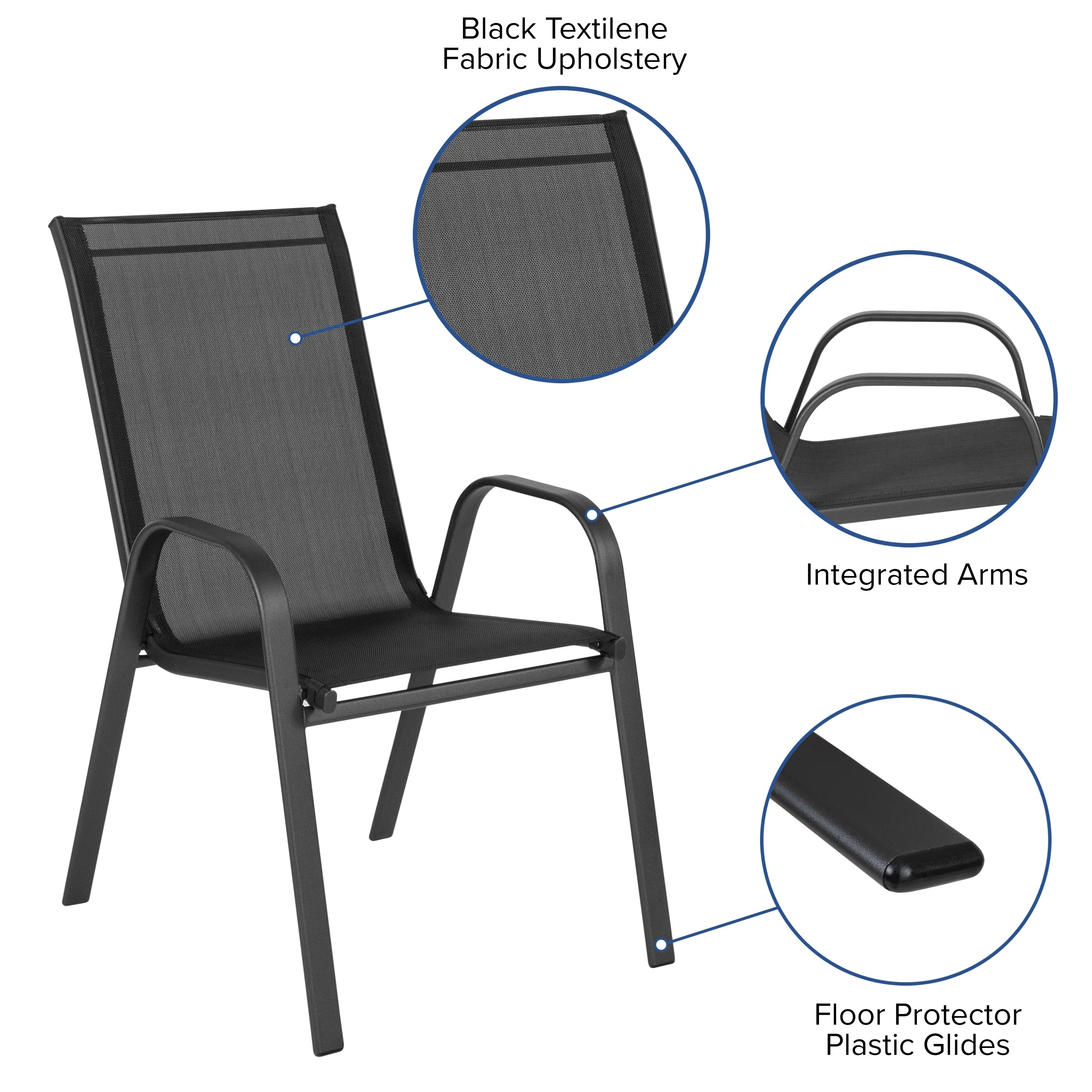 5 Pack Black Outdoor Stack Chair with Metal Frame M7831