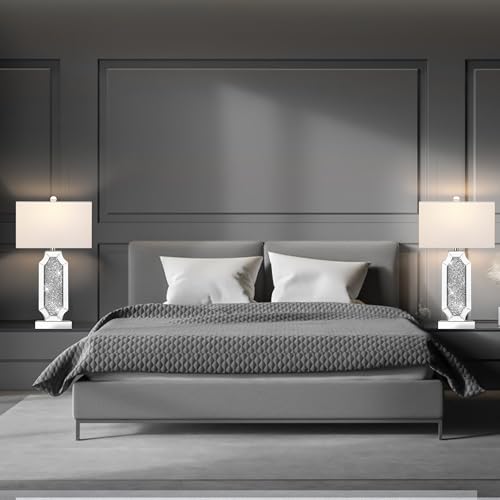 Set of 2 Dimmable Touch Silver Mirrored Bedside Table Lamps with USB Ports W8518