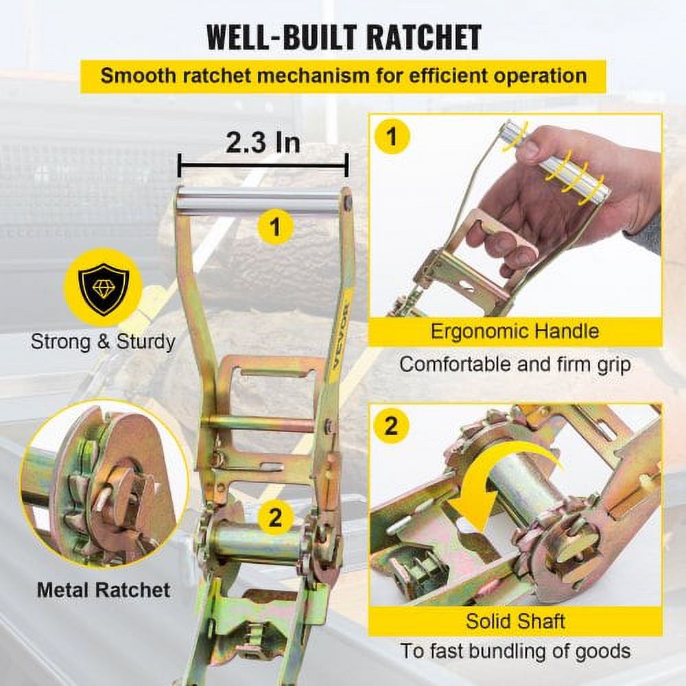Heavy Duty Ratchet Straps with Snap Hooks, 4000 lbs Working Load B595421