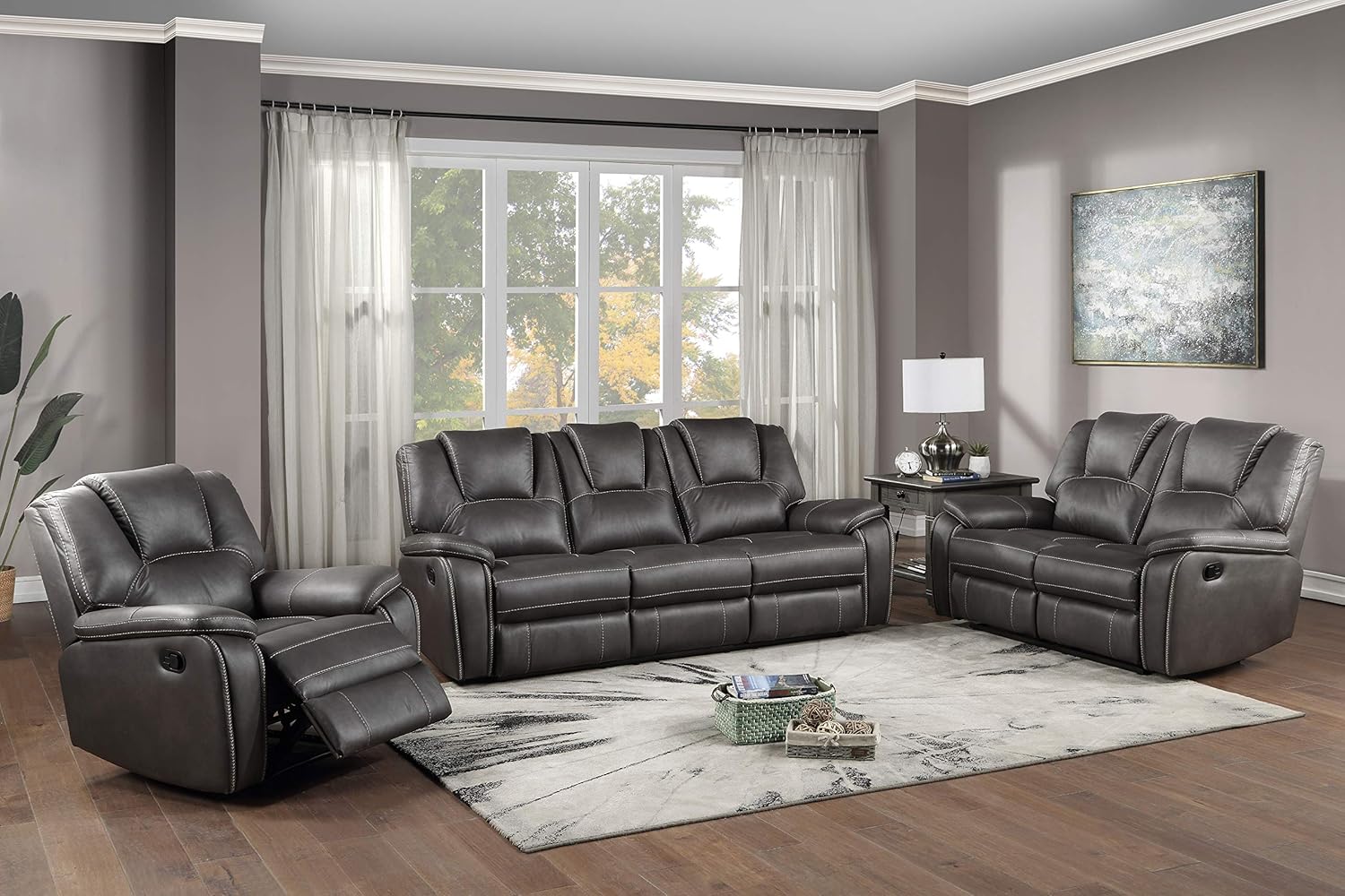 Charcoal Reclining Loveseat and 3-Seat Sofa Set V70543
