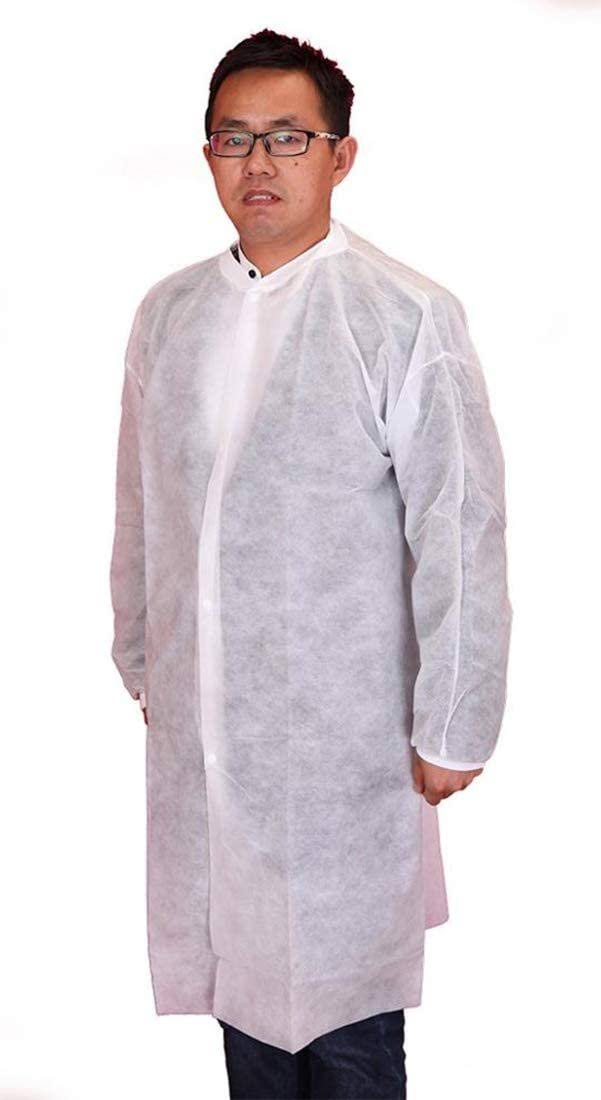 30 Pack White Disposable Polypropylene Lab Coats with 3 Snaps D715