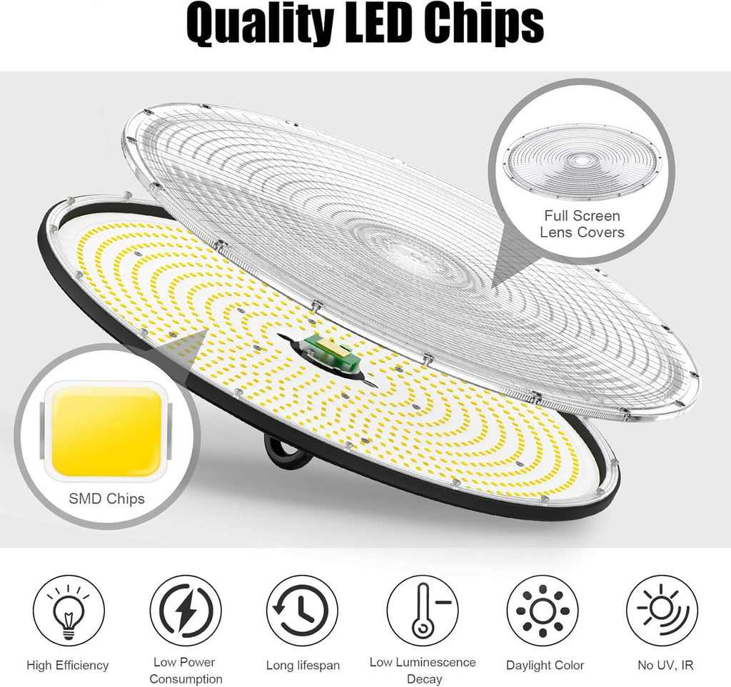 200W UFO LED High Bay Light with 110V Plug, 5000K Daylight A7378