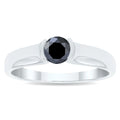 10K White Gold Half Bezel Black Diamond Solitaire Ring S19436