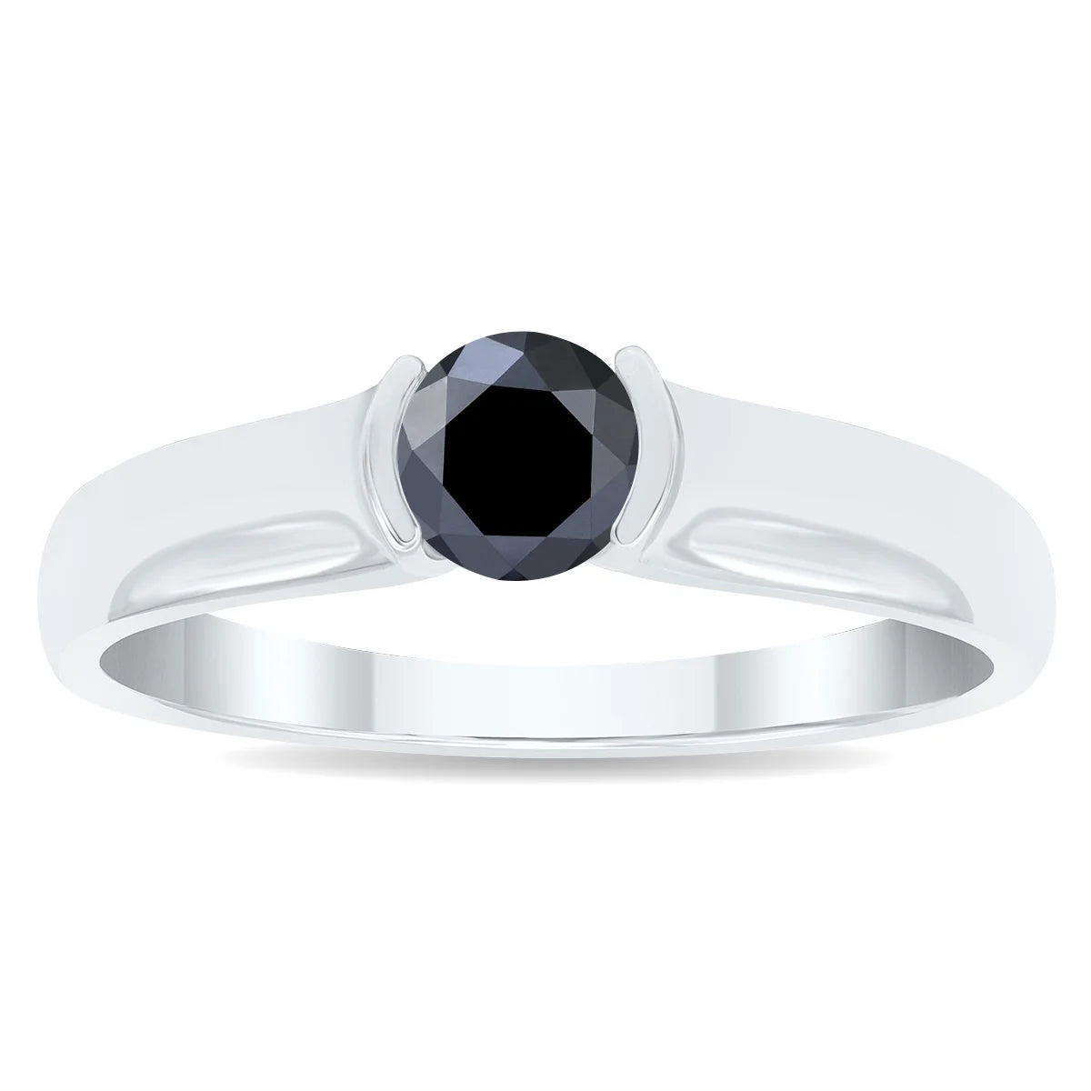 10K White Gold Half Bezel Black Diamond Solitaire Ring S19436