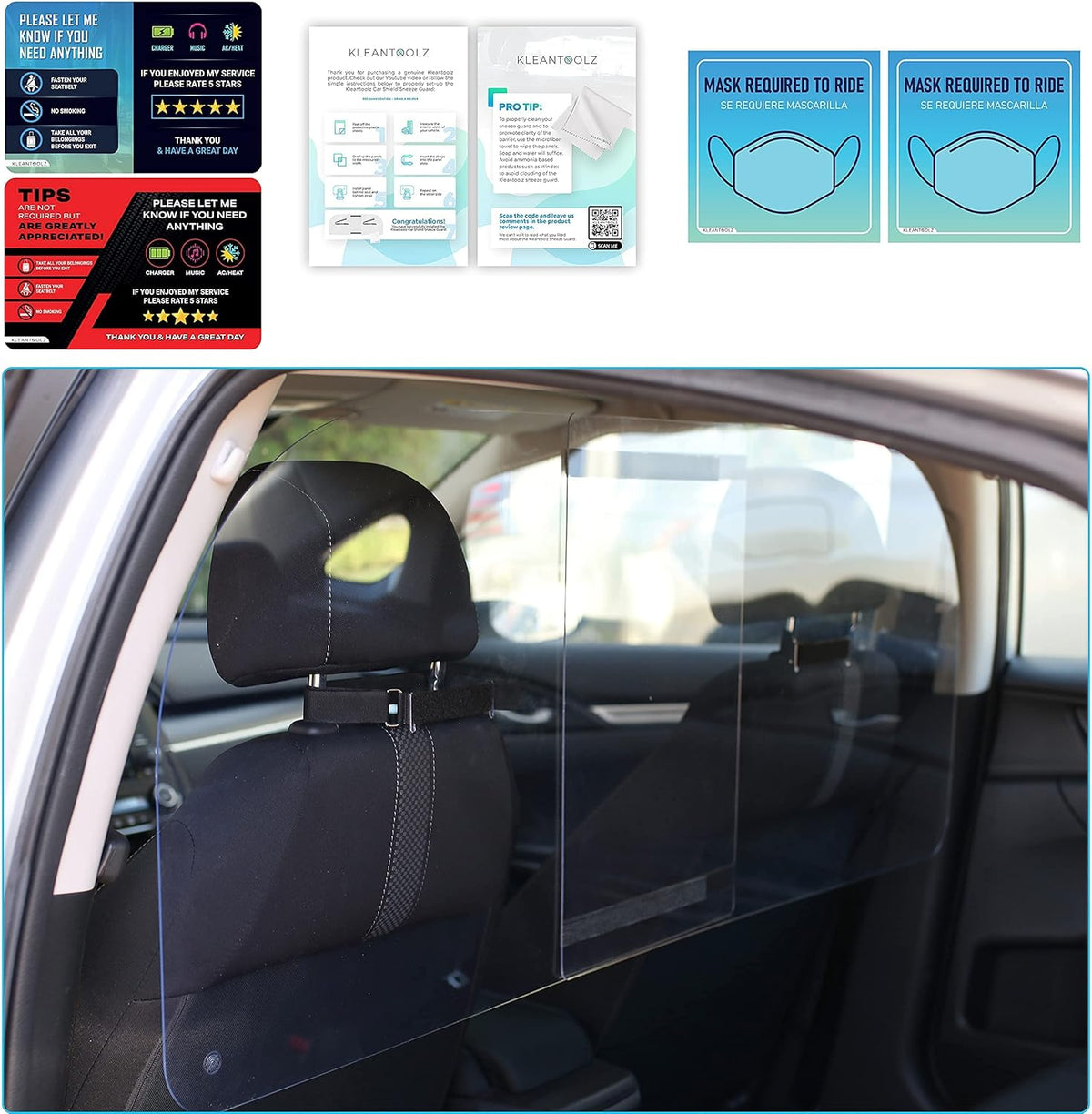 Adjustable Plexiglass Car Sneeze Guard Barrier with Microfiber Cloth W56216