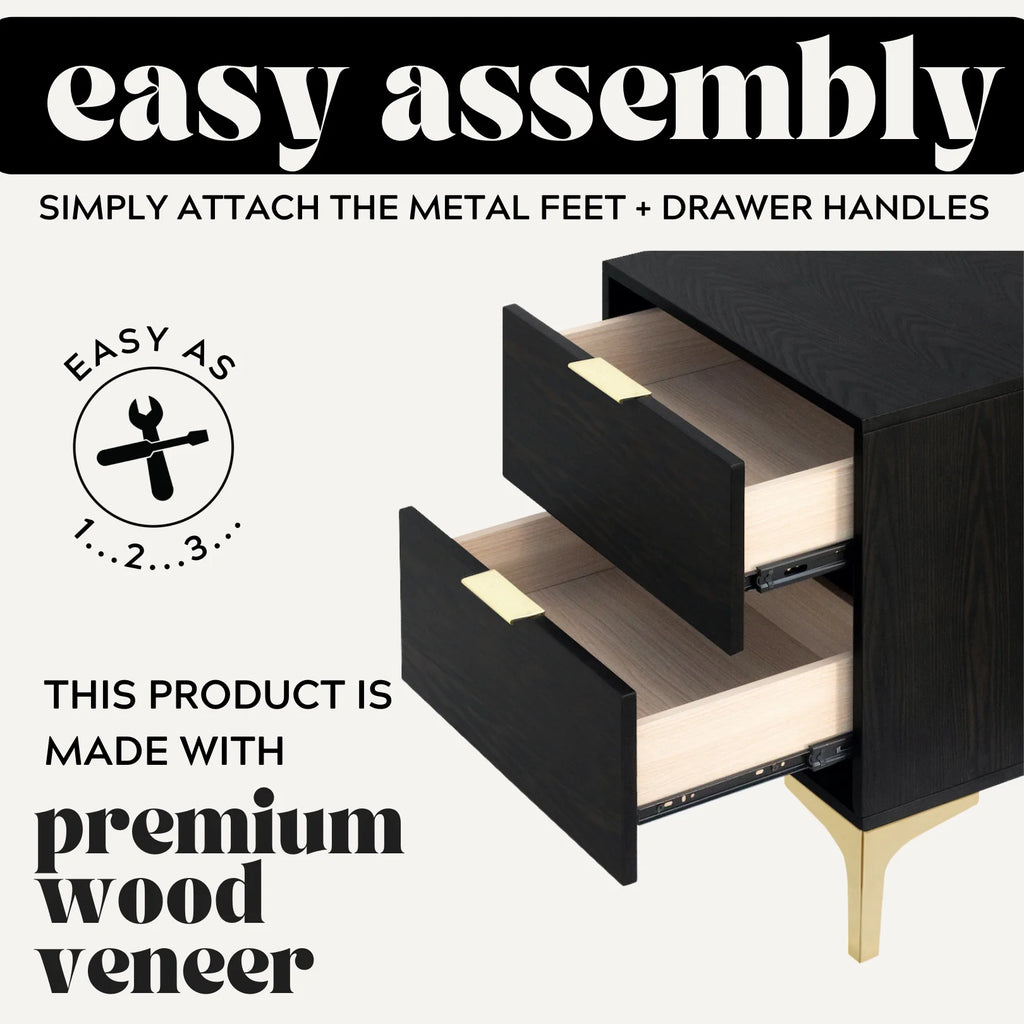 Charcoal Nightstand with 2 Storage Drawers R310