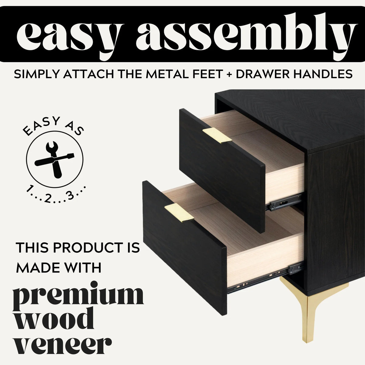Charcoal Nightstand with 2 Storage Drawers R310