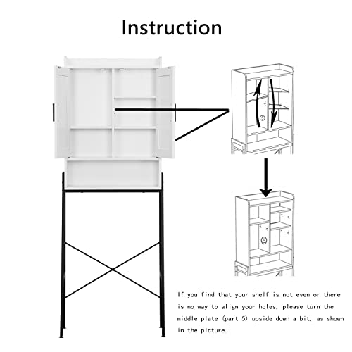 Wooden Over The Toilet Storage Cabinet with Double Door and Adjustable Feet Q86342