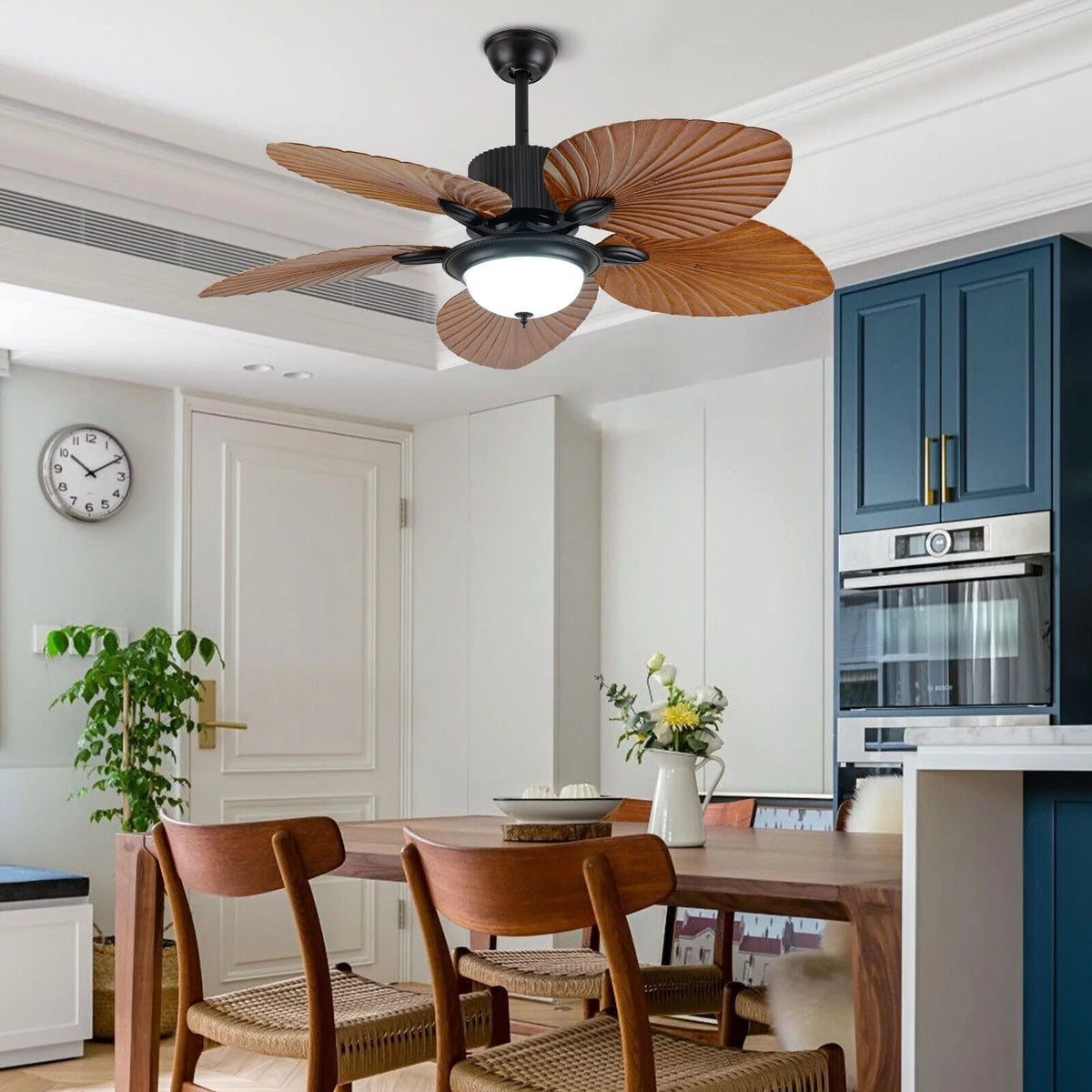52inch Tropical Palm Ceiling Fan with Light and Remote 5 Acrylic Palm Leaf Blades A684675