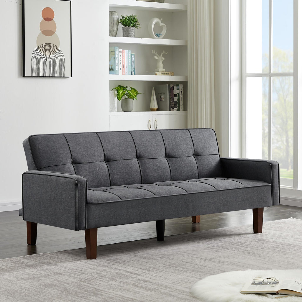 Grey Linen Convertible Sleeper Sofa with Removable Armrests G92465