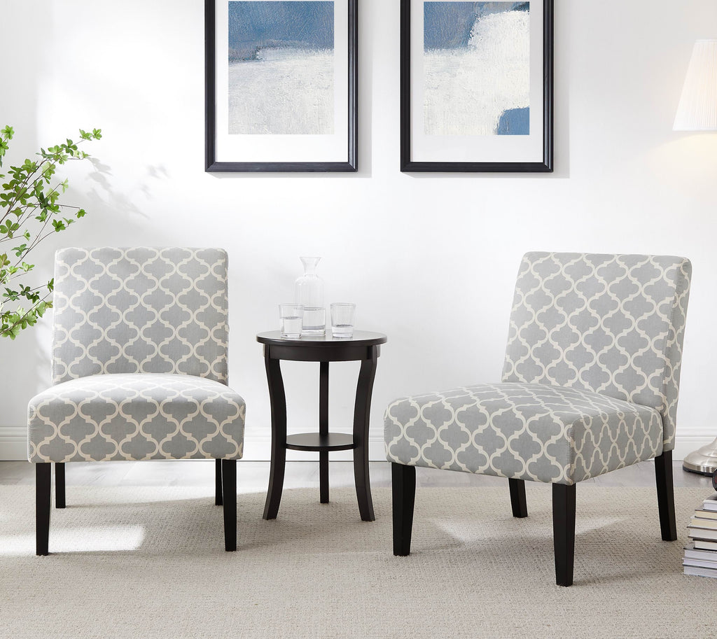 3Pc Set Gray Fabric Upholstery Side Table and 2 Chairs X745