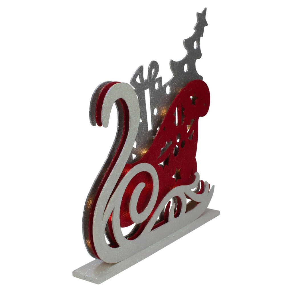 18x22 Pre-Lit Red and Silver LED Sleigh Tabletop Silhouette Decoration B8792