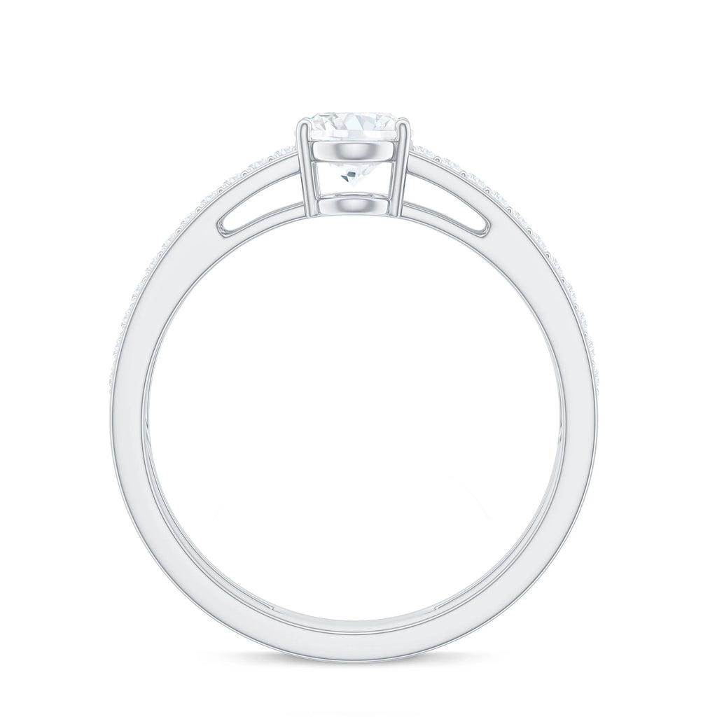 Oval Cut Moissanite Solitaire Double Band Ring, 925 Sterling Silver U65153