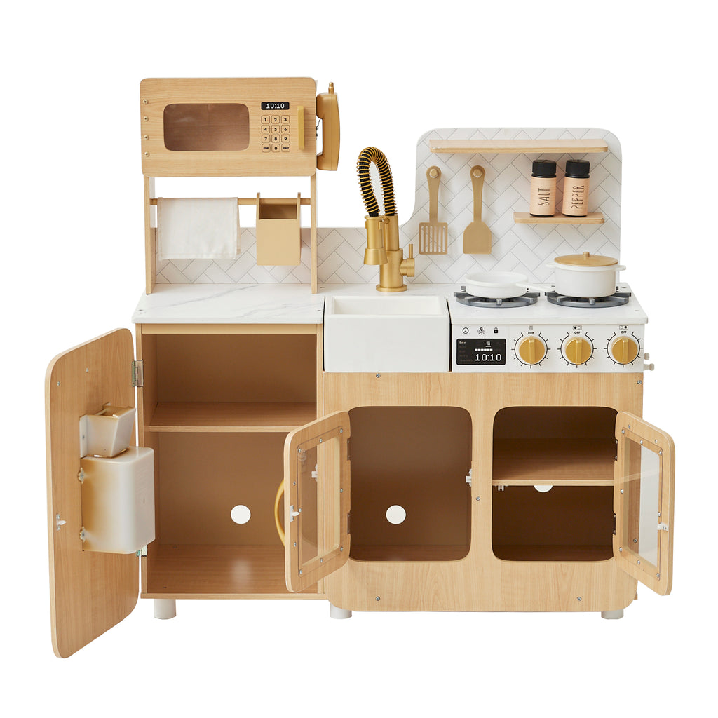 Medium Play Kitchen with Kitchen Accessories, Light Oak/White I801153