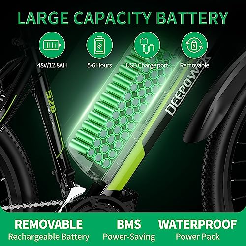 Electric Bike 500W Motor 26" x1.95 48V 12.8 AH Battery 21-Speed Gears 25MPH Lockable Fork Suspension I189