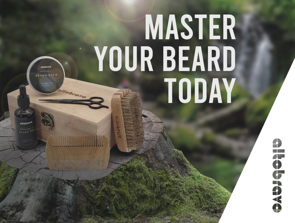 Beard Kit with Beard Oil, Beard Balm, Beard Brush, Beard Comb, Scissors in Bamboo Gift Box U157