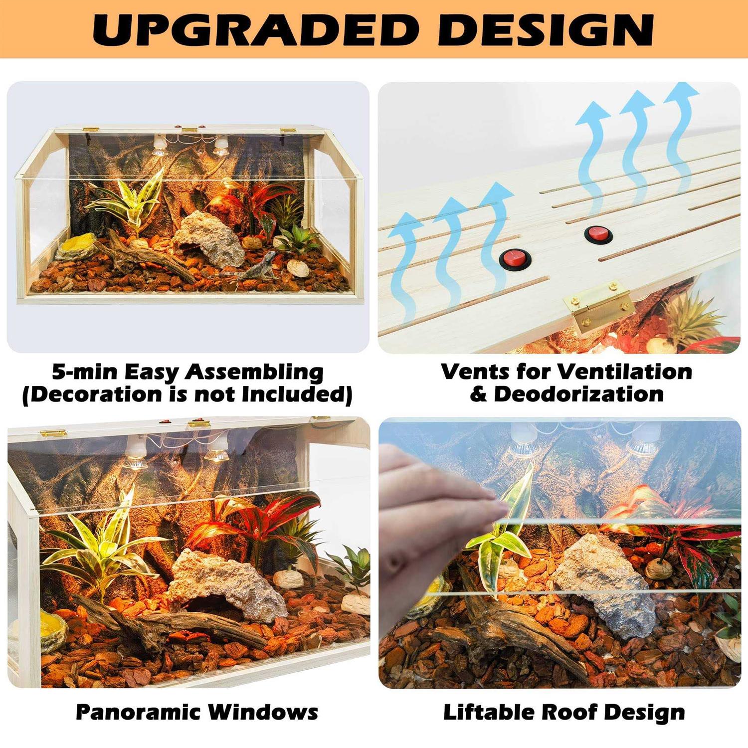 21 Gallon to 68 Gallon Reptile Terrarium Tank with Roof Door L66058