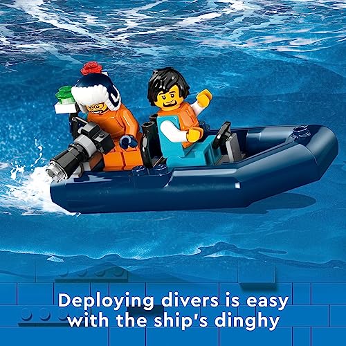 LEGO City Arctic Explorer Ship Building Toy Set with Floatable Boat, Helicopter, Dinghy, ROV Sub, Viking Shipwreck, 7 Minifigures and Orca X203208