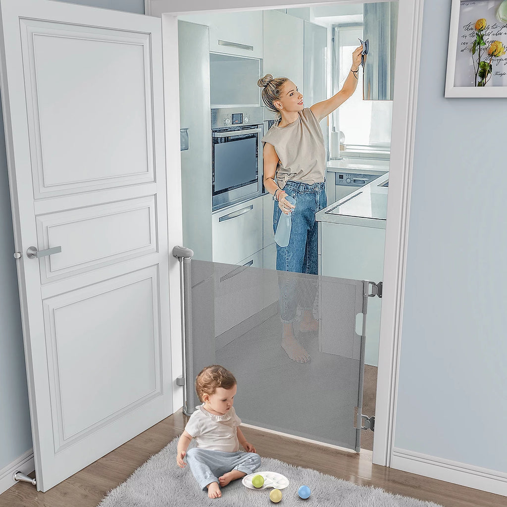 Gray Retractable Baby Gate 33" x 71" Z638129