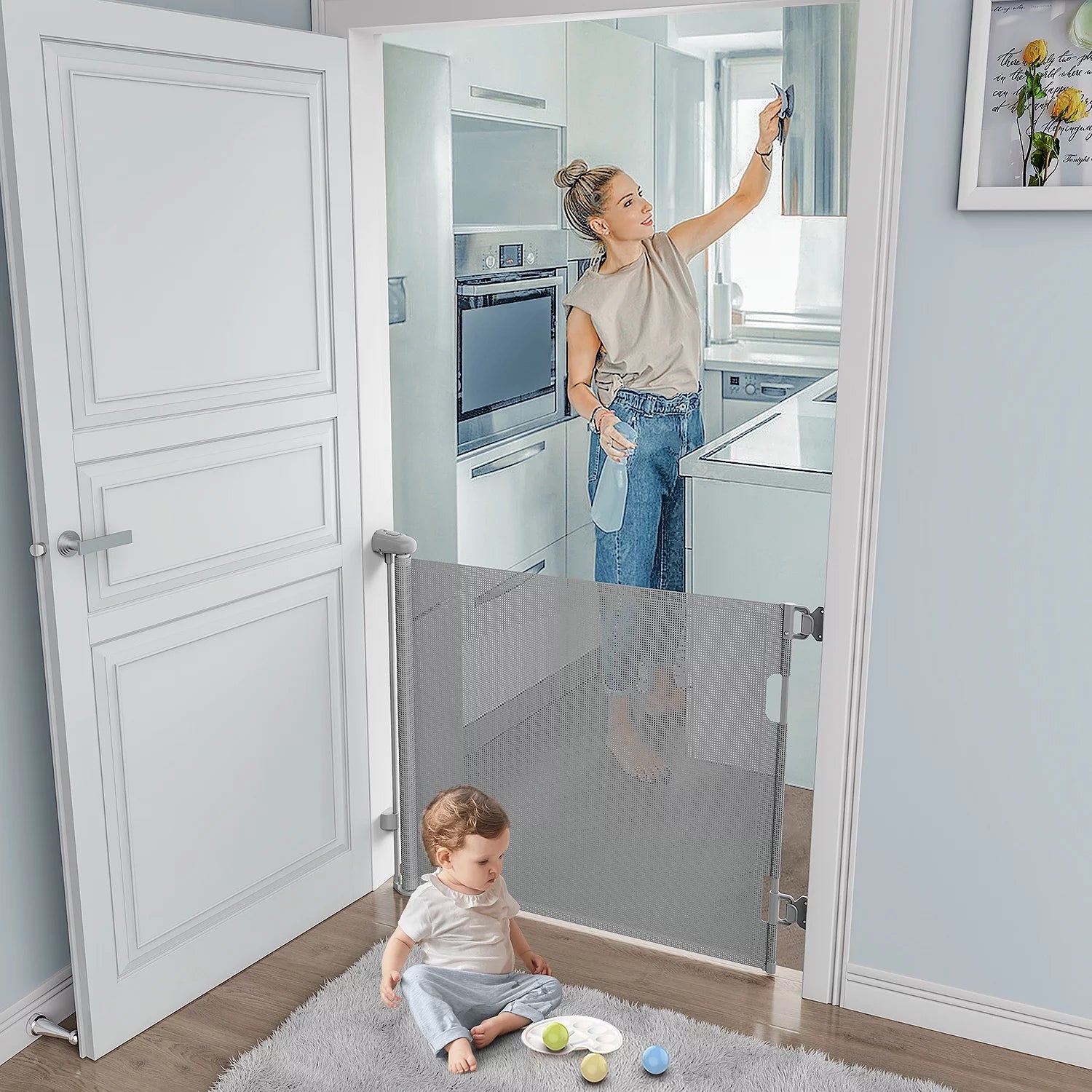 Gray Retractable Baby Gate 33" x 71" Z638129