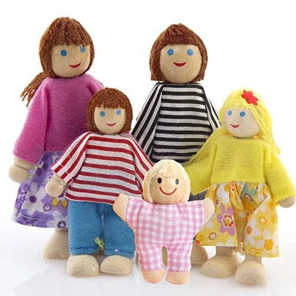 Wooden Dolls Playset Set of 7 People with Dog Y976