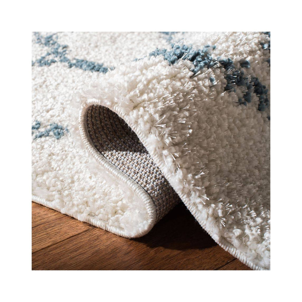Cream / Blue Shag Rug J402