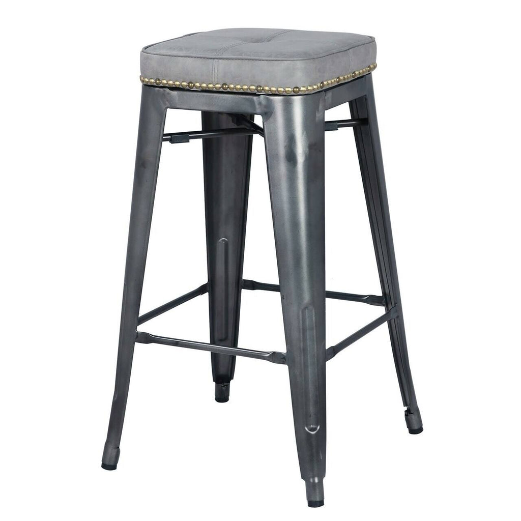 Vintage Mist Gray PU Metal Backless Counter Stool H800