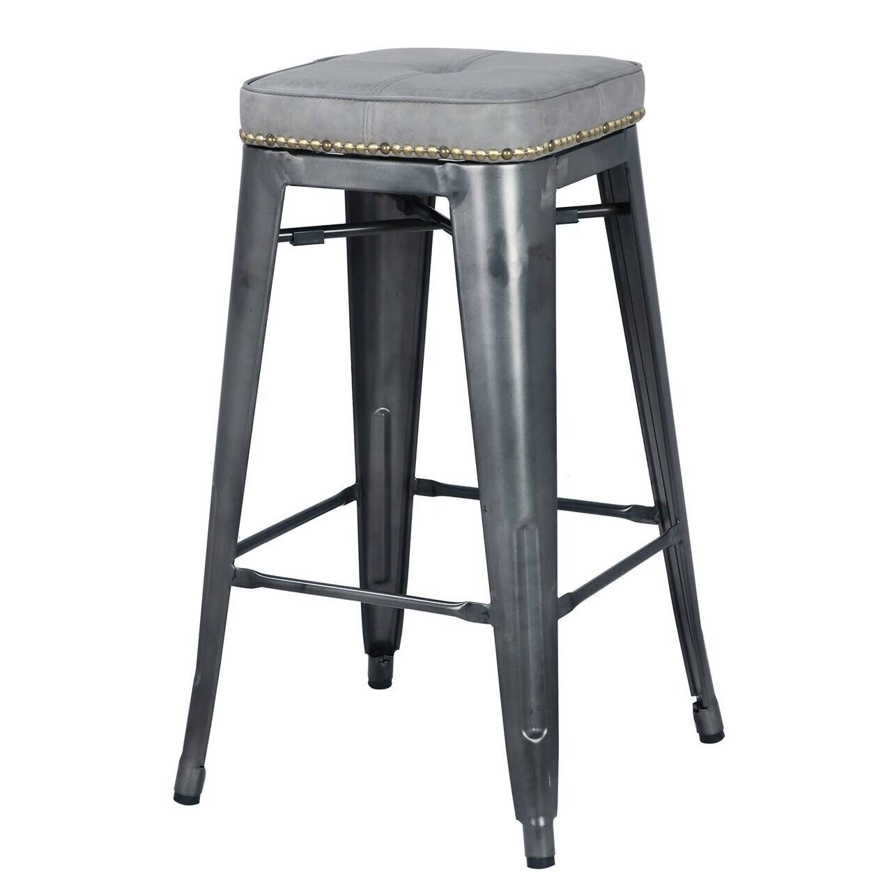 Vintage Mist Gray PU Metal Backless Counter Stool H800