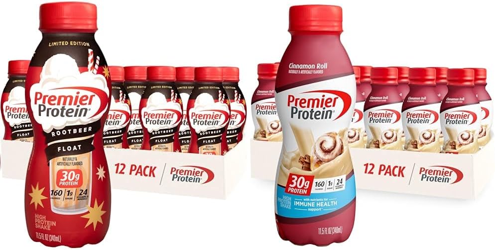 Root Beer Float & Cinnamon Roll Flavors Protein Shake, 30g Protein, 1g Sugar, 11.5 oz, 12 Pack I8611