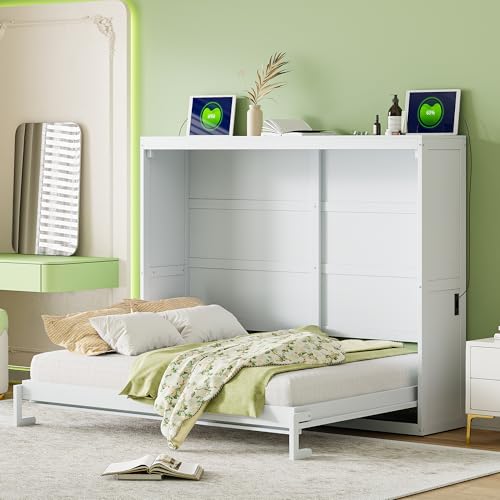 Gray Queen Size Murphy Bed with Sofa and Cabinet L503