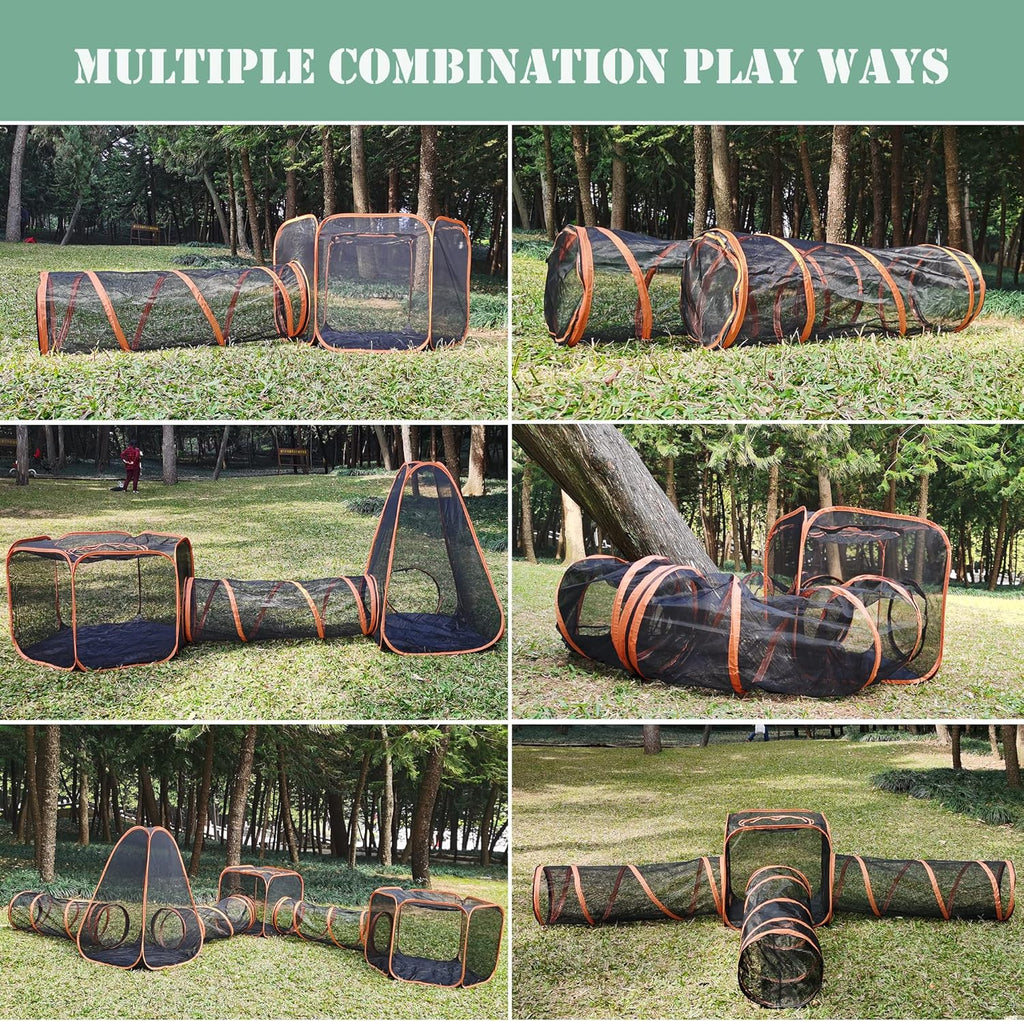 Outdoor Cat Enclosures, 6-in-1 Cat Tent with Cat Tunnel, Cat Playpen for Cats Rabbits Ferrets and Small Animals C698191